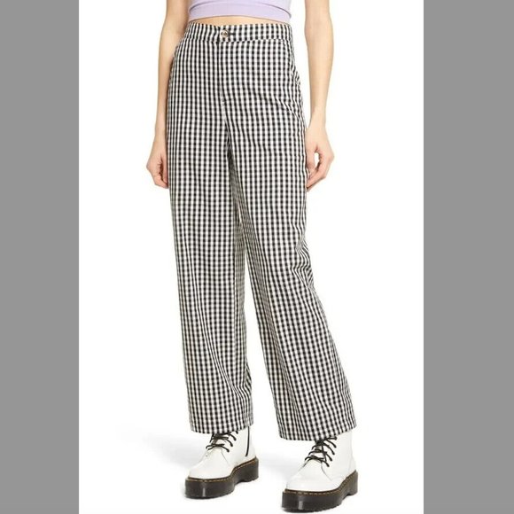 Nordstrom BP Womens Small Black White Gingham Check Straight Leg Pants Cotton - Picture 1 of 10